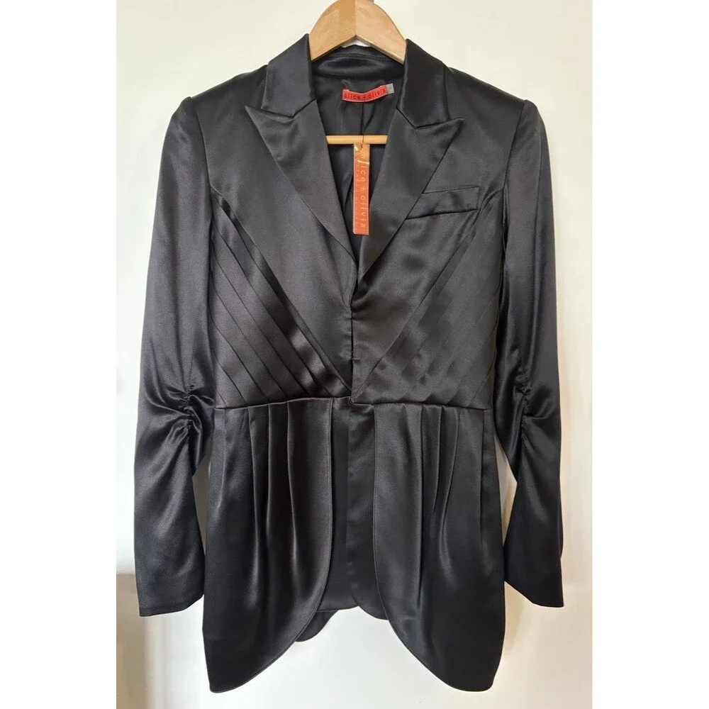 NWT Alice + Olivia Black Silk Blazer Jacket Size Small